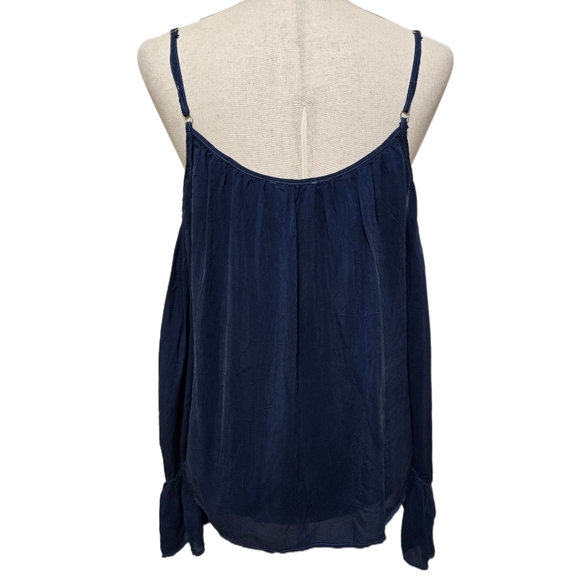 Maven West Navy Blue Cold Shoulder Blouse Ruffle Bell Sleeve Size Small NWT - Picture 6 of 16
